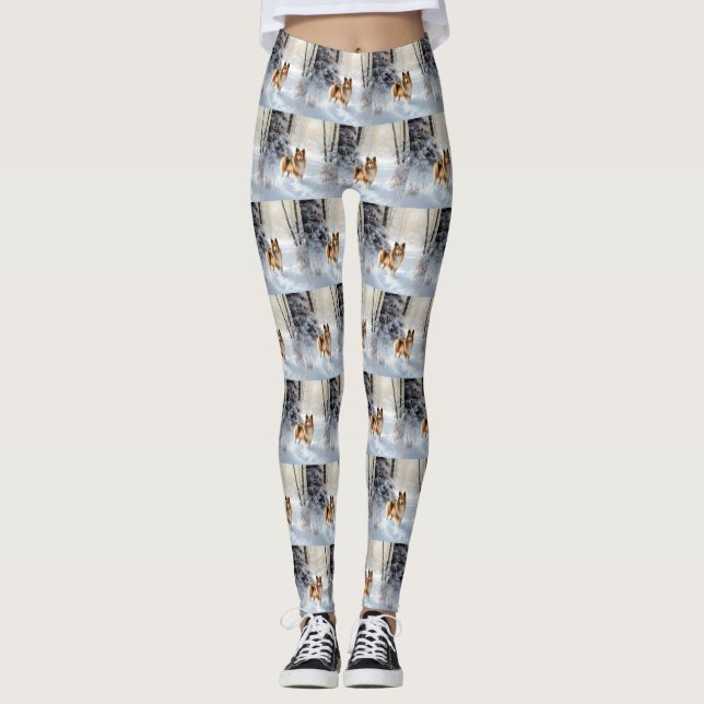 Shetland Sheepdog Låt det snöa jul Leggings (Framsida)