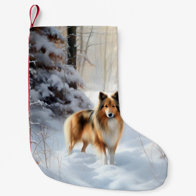 Shetland Sheepdog Låt det snöa jul Liten Julstrumpa (Framsidan)