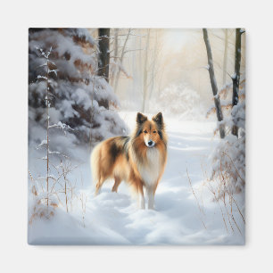 Shetland Sheepdog Låt det snöa jul Magnet