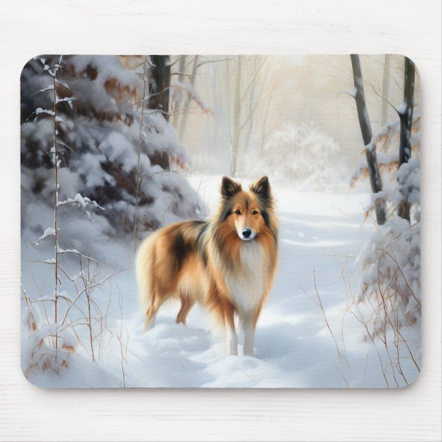 Shetland Sheepdog Låt det snöa jul Musmatta (Framsidan)