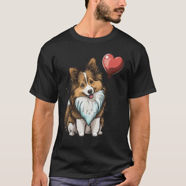 Shetland Sheepdog Love Heart Valentines Day on She T Shirt (Framsida)