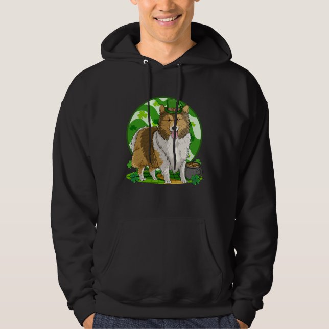 Shetland Sheepdog Lucky Leprechaun Dog St Patricks Hoodie (Framsida)