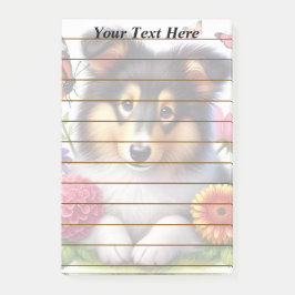 Shetland Sheepdog med blommor och fjärilar Post-it Block