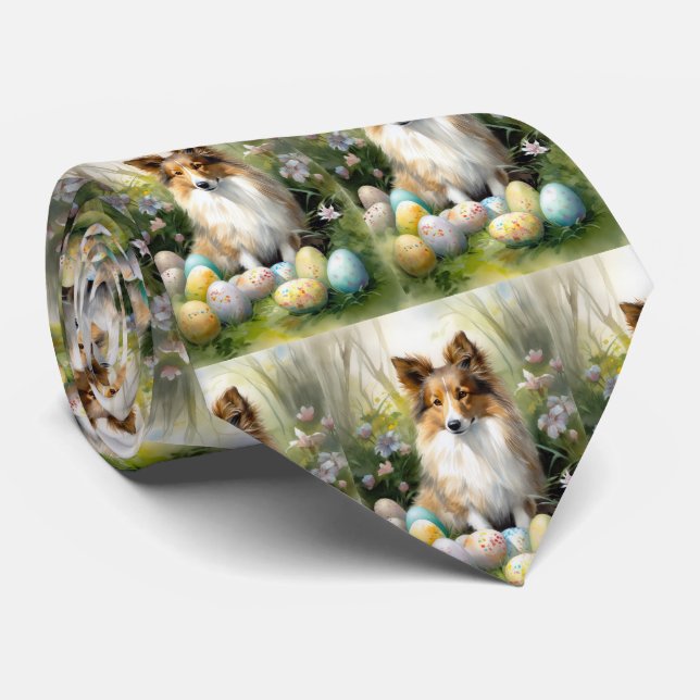 Shetland Sheepdog med påskägg semester Slips (Rullad)