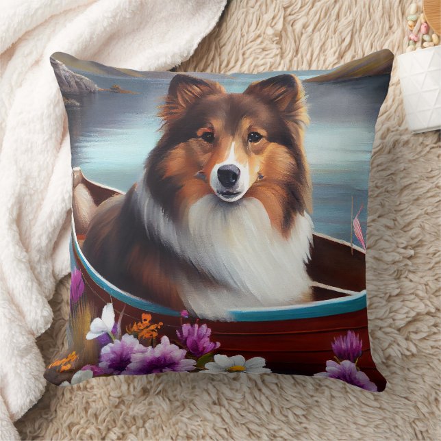 Shetland Sheepdog på en Paddle: En grekisk Äventyr Kudde (Filt)