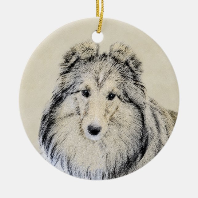 Shetland Sheepdog Painting - Cute Original Hund Ar Julgransprydnad Keramik (Framsidan)