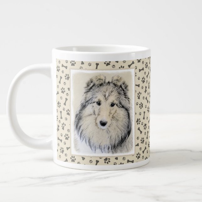 Shetland Sheepdog Painting - Cute Original Hund Ar Jumbo Mugg (Vänster)