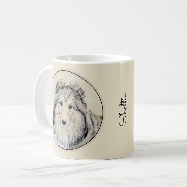 Shetland Sheepdog Painting - Cute Original Hund Ar Kaffemugg (Framsida vänster)