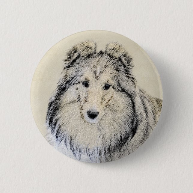 Shetland Sheepdog Painting - Cute Original Hund Ar Knapp (Framsida)