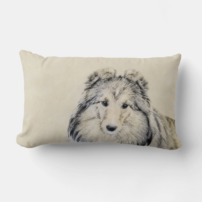 Shetland Sheepdog Painting - Cute Original Hund Ar Lumbarkudde (Framsida)