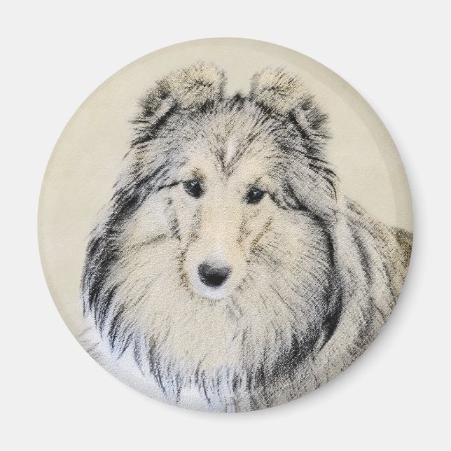 Shetland Sheepdog Painting - Cute Original Hund Ar Magnet (Framsidan)
