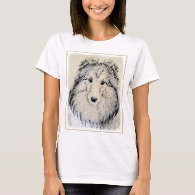 Shetland Sheepdog Painting - Cute Original Hund Ar T-shirt (Framsida)