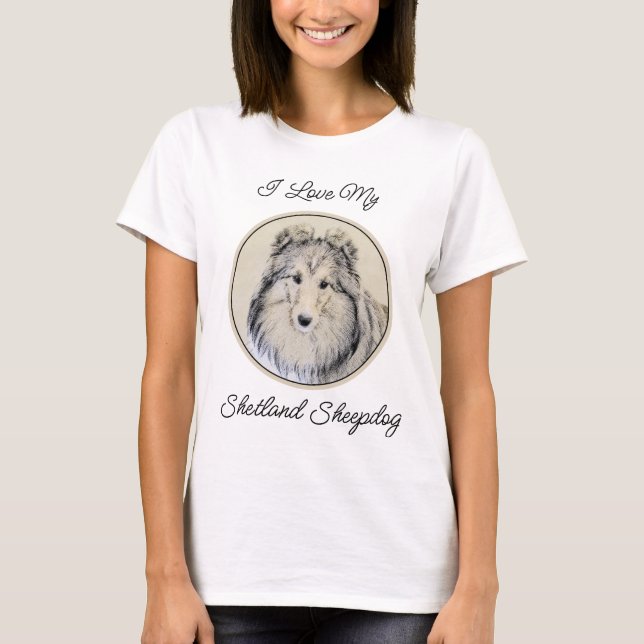 Shetland Sheepdog Painting - Cute Original Hund Ar T Shirt (Framsida)