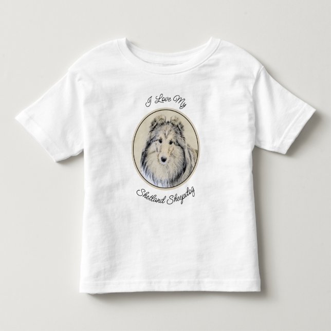 Shetland Sheepdog Painting - Cute Original Hund Ar T Shirt (Framsida)