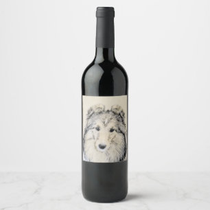 Shetland Sheepdog Painting - Cute Original Hund Ar Vinflaska Etikett