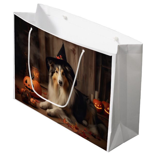 Shetland Sheepdog Pumpkins Halloween Scary (Framsidan Vinklad)