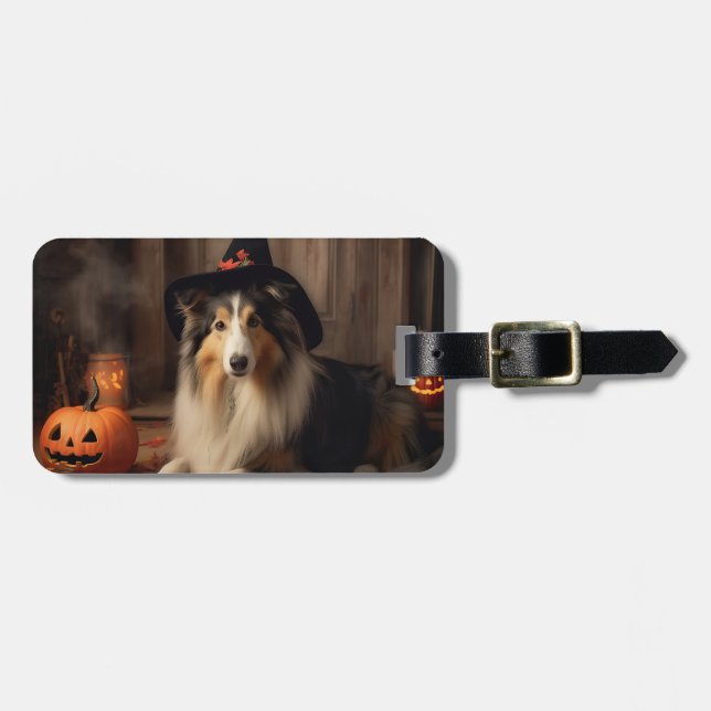 Shetland Sheepdog Pumpkins Halloween Scary Bagagebricka (Horisontell Framsida)