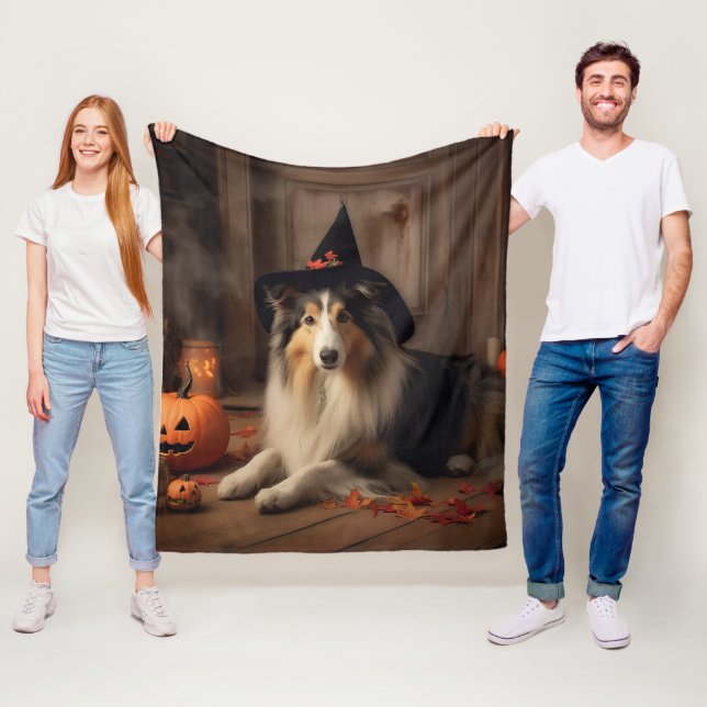 Shetland Sheepdog Pumpkins Halloween Scary Fleecefilt (På plats)