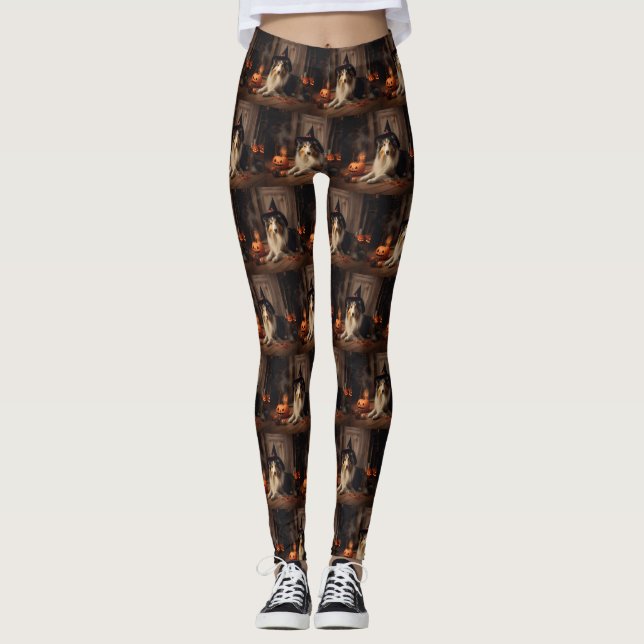 Shetland Sheepdog Pumpkins Halloween Scary Leggings (Framsida)