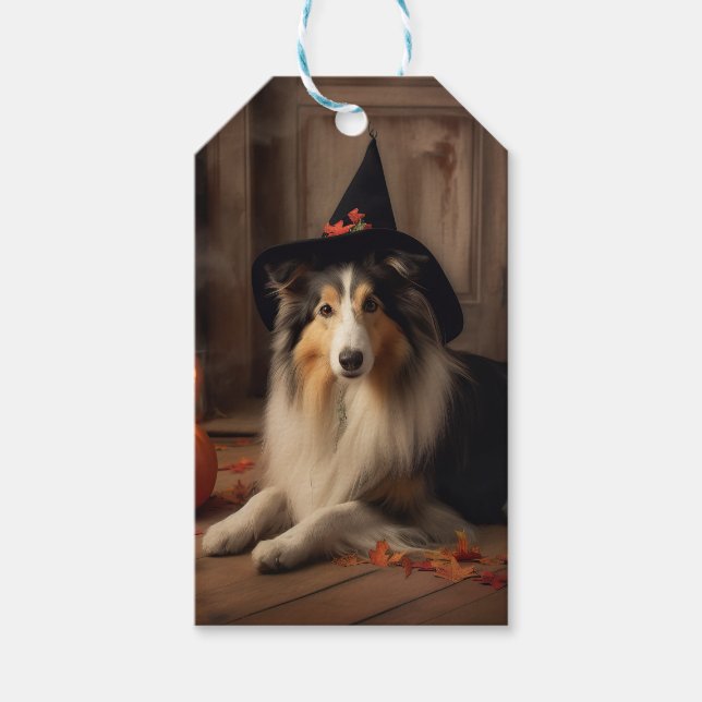 Shetland Sheepdog Pumpkins Halloween Scary Presentetikett (Framsidan)