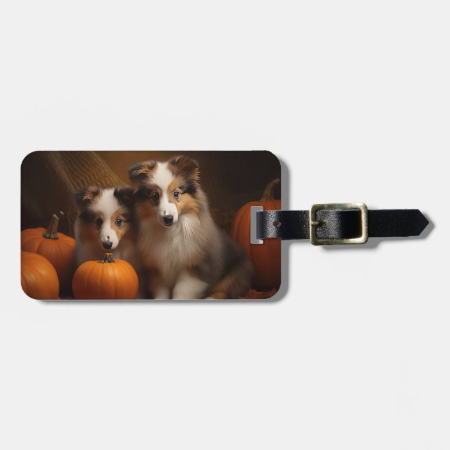 Shetland Sheepdog Puppy Autumn Delight Pumpkin Bagagebricka (Horisontell Framsida)