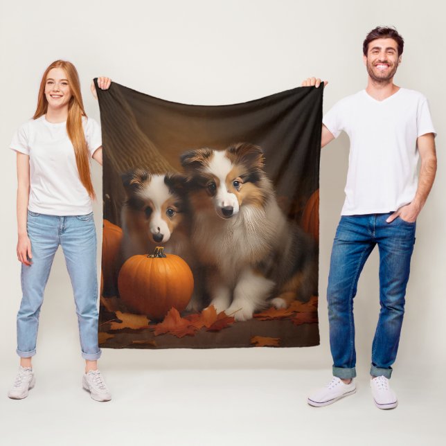 Shetland Sheepdog Puppy Autumn Delight Pumpkin Fleecefilt (På plats)