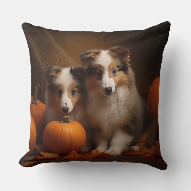Shetland Sheepdog Puppy Autumn Delight Pumpkin Kudde (Framsida)