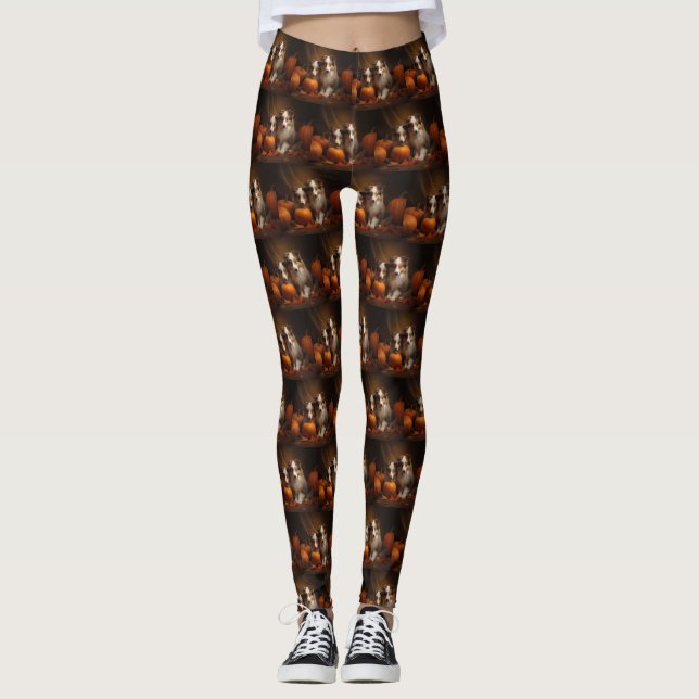Shetland Sheepdog Puppy Autumn Delight Pumpkin Leggings (Framsida)