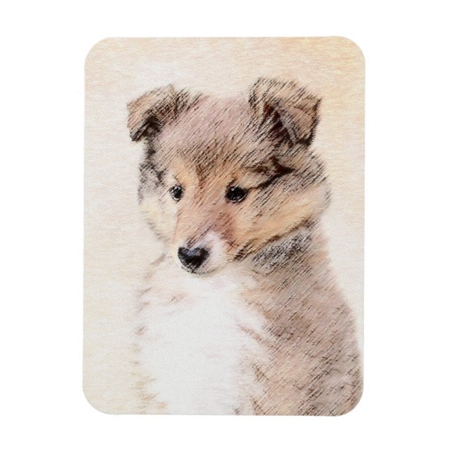Shetland Sheepdog Puppy Painting Original Dog Art Magnet (Vertikal)