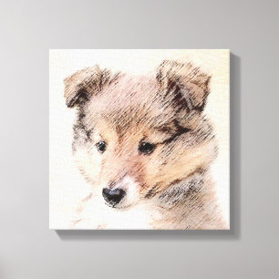 Shetland Sheepdog Puppy Painting Original Hund Art Canvastryck