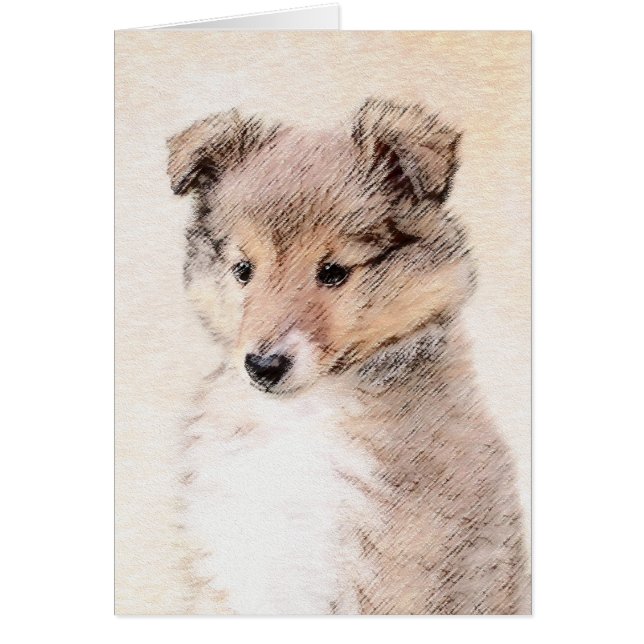 Shetland Sheepdog Puppy Painting Original Hund Art Hälsningskort (Framsidan)