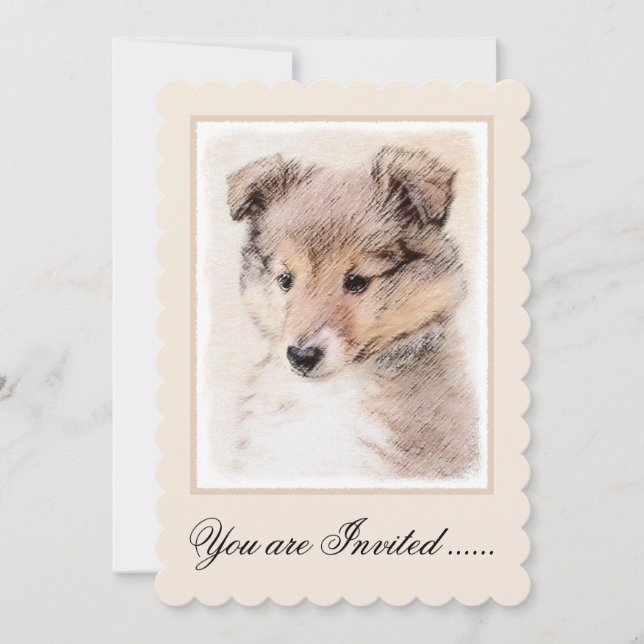 Shetland Sheepdog Puppy Painting Original Hund Art Inbjudningar (Framsida)