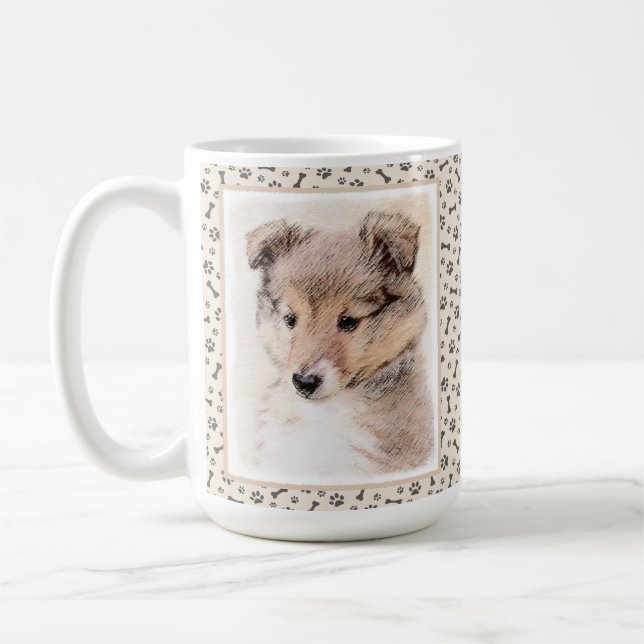 Shetland Sheepdog Puppy Painting Original Hund Art Kaffemugg (Vänster)