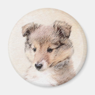 Shetland Sheepdog Puppy Painting Original Hund Art Magnet