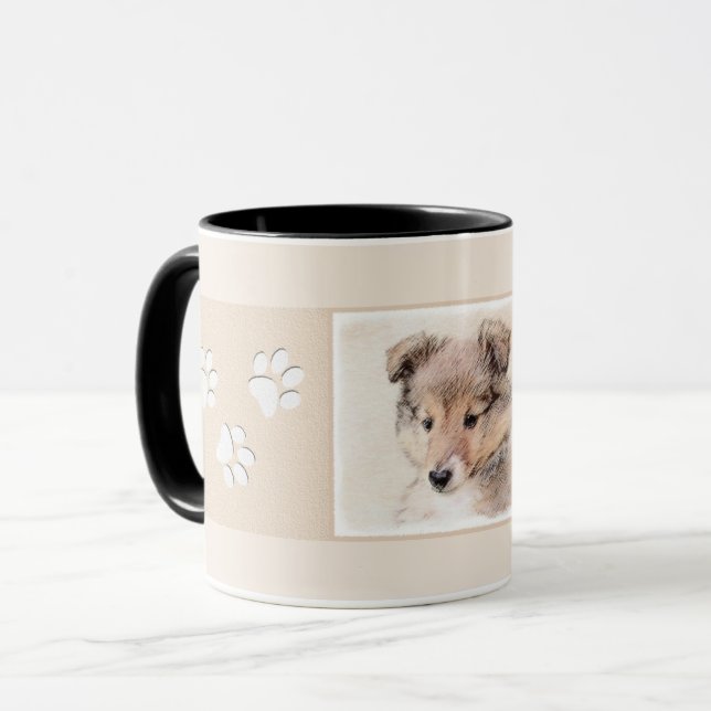 Shetland Sheepdog Puppy Painting Original Hund Art Mugg (Framsida vänster)