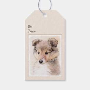 Shetland Sheepdog Puppy Painting Original Hund Art Presentetikett