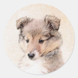 Shetland Sheepdog Puppy Painting Original Hund Art Runt Klistermärke