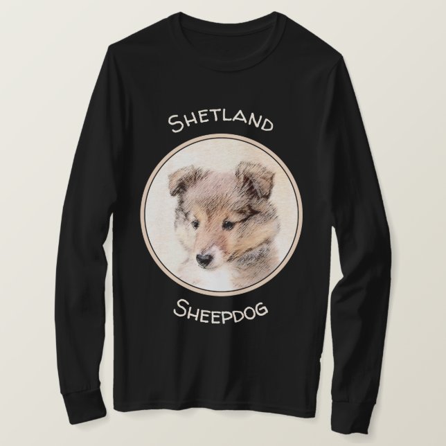 Shetland Sheepdog Puppy Painting Original Hund Art T Shirt (Design framsida)