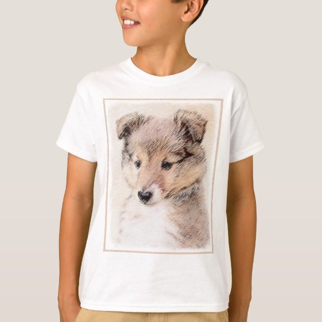 Shetland Sheepdog Puppy Painting Original Hund Art T Shirt (Framsida)