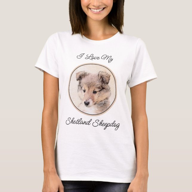 Shetland Sheepdog Puppy Painting Original Hund Art T Shirt (Framsida)