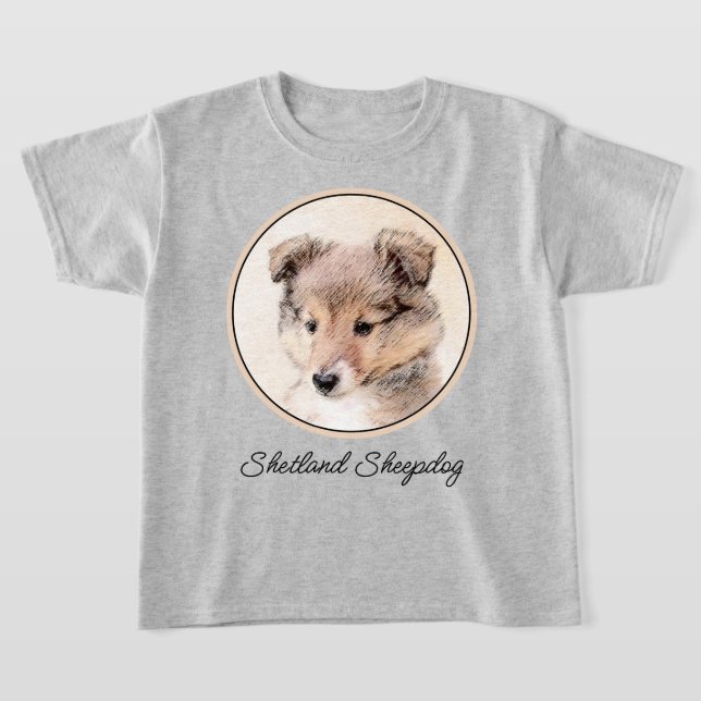 Shetland Sheepdog Puppy Painting Original Hund Art T Shirt (Laydown)