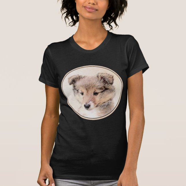 Shetland Sheepdog Puppy Painting Original Hund Art T Shirt (Framsida)