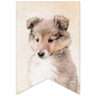 Shetland Sheepdog Puppy Painting Original Hund Art Vimplar