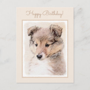 Shetland Sheepdog Puppy Painting Original Hund Art Vykort