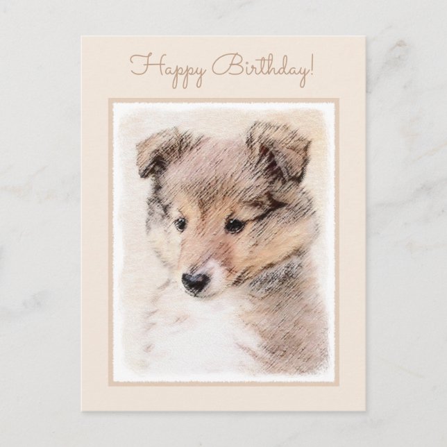 Shetland Sheepdog Puppy Painting Original Hund Art Vykort (Framsida)