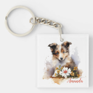 Shetland Sheepdog Puppy Pet Watercolor Flower