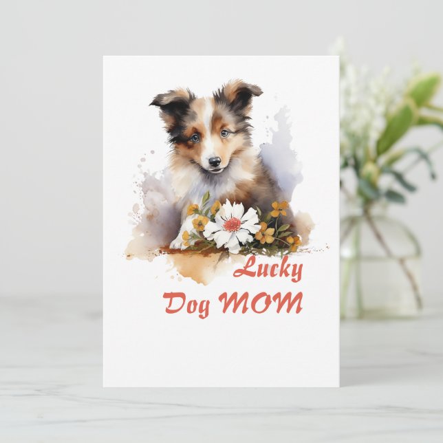 Shetland Sheepdog Puppy Pet Watercolor Flower Inbjudningar (Stående Fram)