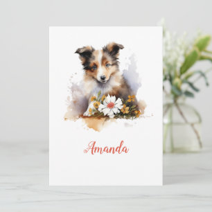 Shetland Sheepdog Puppy Pet Watercolor Flower Inbjudningar