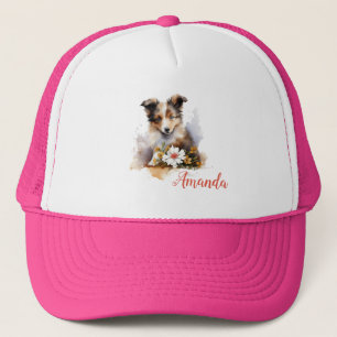 Shetland Sheepdog Puppy Pet Watercolor Flower Keps