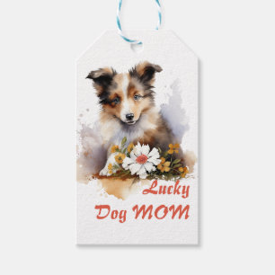 Shetland Sheepdog Puppy Pet Watercolor Flower Presentetikett